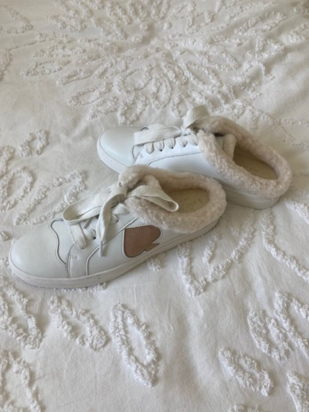 White Leather Sneakers w/ Shearling Detail Size 8